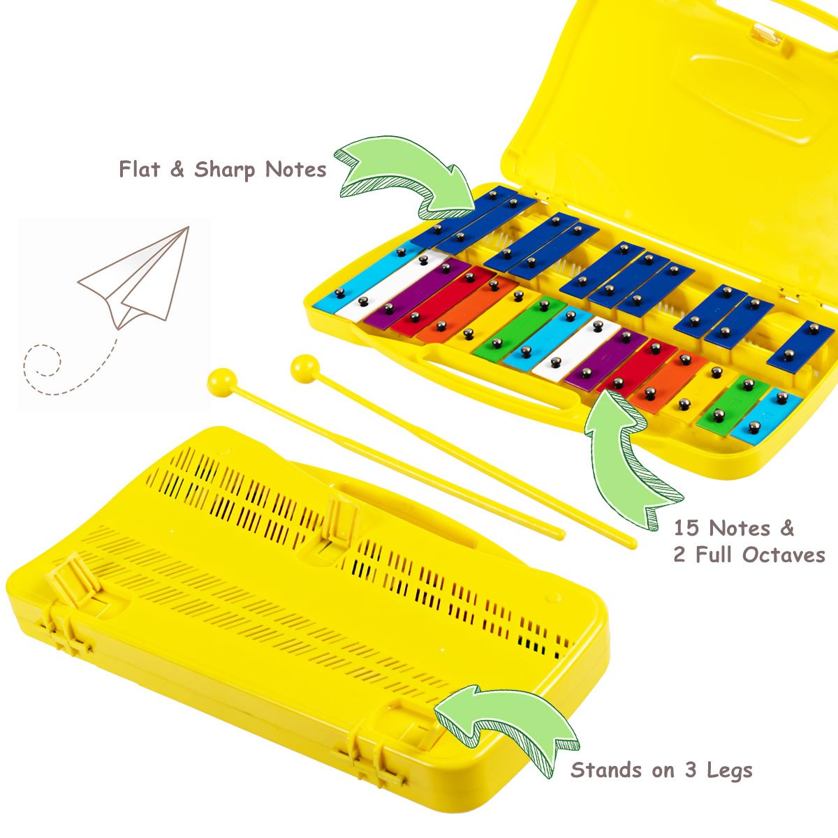 Vibrant Melodies: 25 Note Xylophone with Suitcase for Kids Yellow