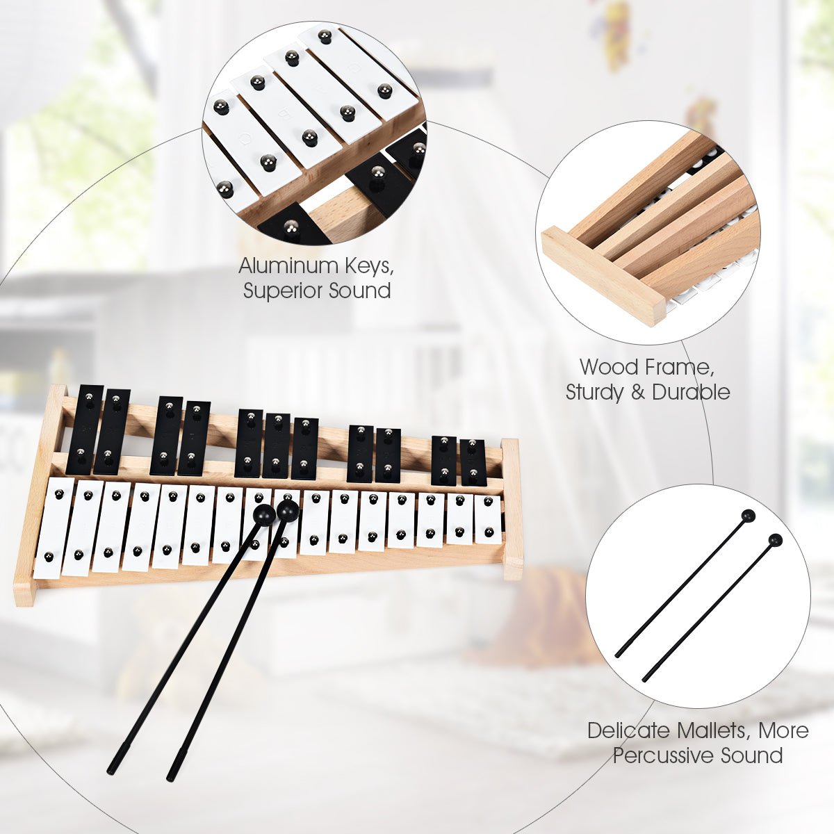 Enchanted Echoes: 27 Notes Glockenspiel Xylophone with Wooden Base for Kids