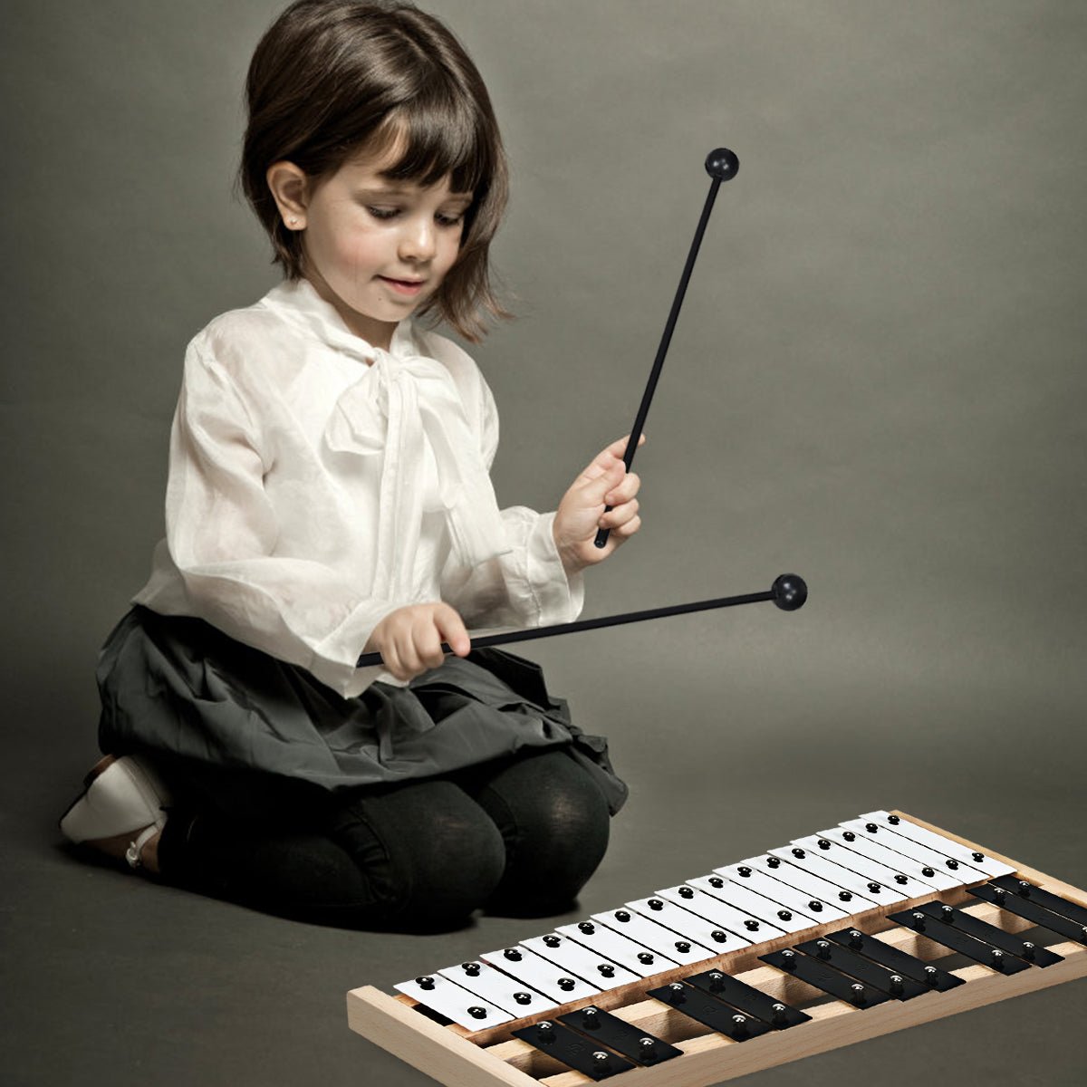 Melodic Whispers: 27 Notes Glockenspiel Xylophone with Wooden Base for Kids