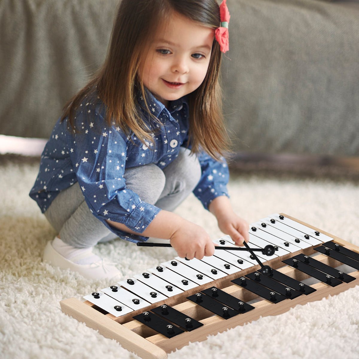 Harmony Unleashed: 27 Notes Glockenspiel Xylophone with Wooden Base for Kids
