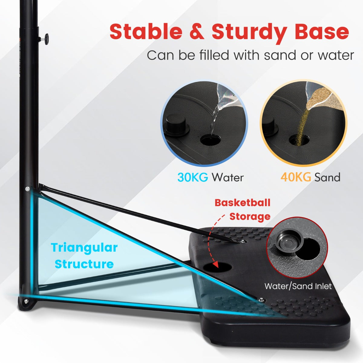 Adjustable kids basketball hoop stand with wheels, perfect for indoor/outdoor play at home.