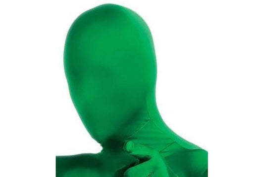 Green full face mask for adults, breathable 2nd skin costume, ideal for childrens costumes.