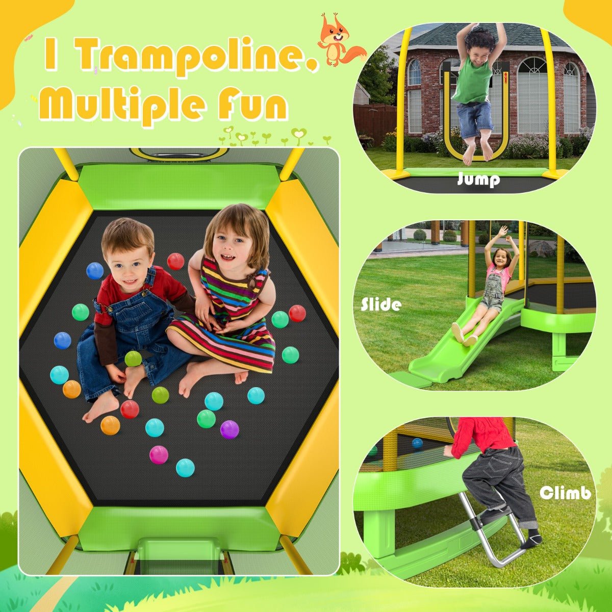 7FT Kids Trampoline with Slide Ladder and Balls 3 in 1 Fun