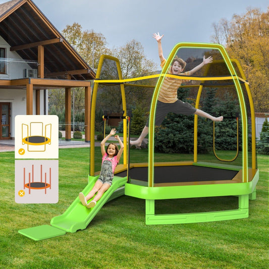 Enjoyable Play Set: 3-in-1 7FT Trampoline with Slide, Ladder & Ocean Balls