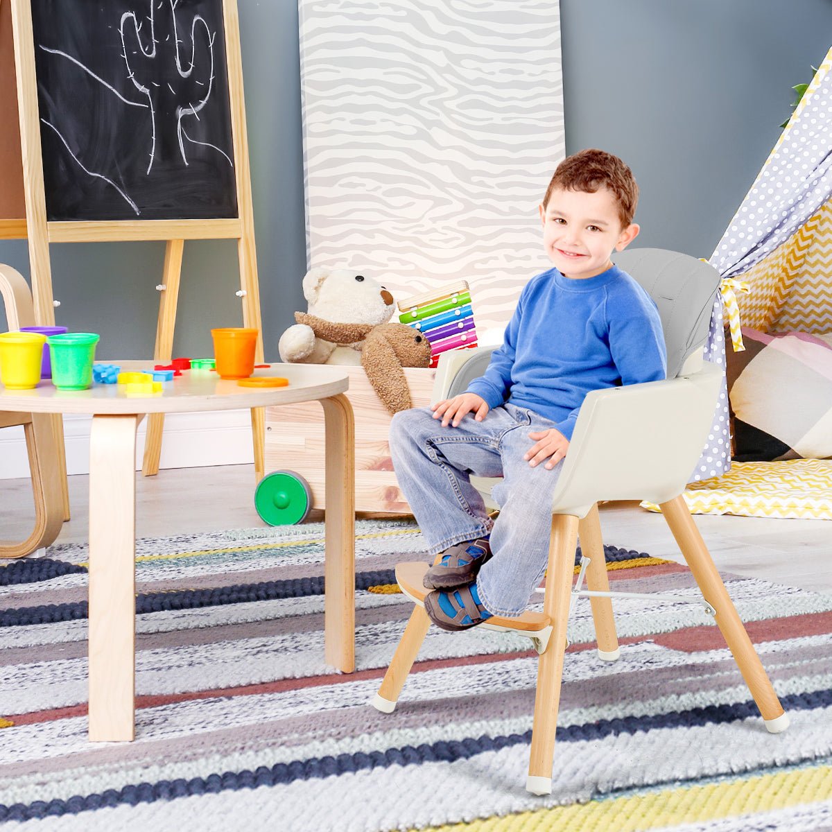 Buy Grey Baby High Chair with Adjustable Legs and Tray - 3-in-1