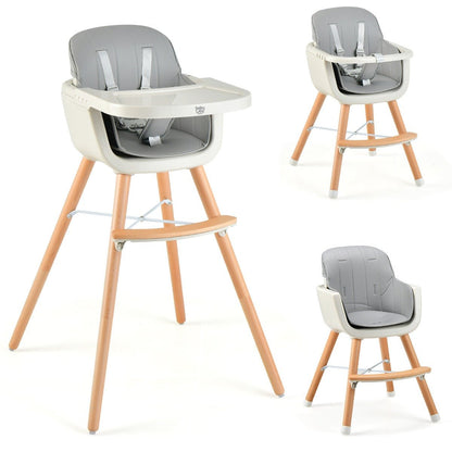 Grey Baby High Chair with Adjustable Legs and Tray - 3-in-1 Dining Solution