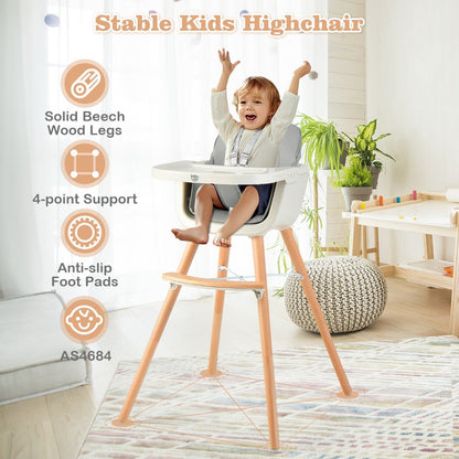 Grey Baby High Chair: 3-in-1 Design with Adjustable Legs and Tray