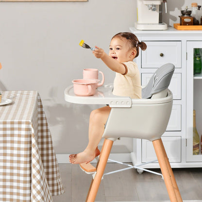 Grey 3-in-1 Baby High Chair with Adjustable Legs and Tray - Shop Now