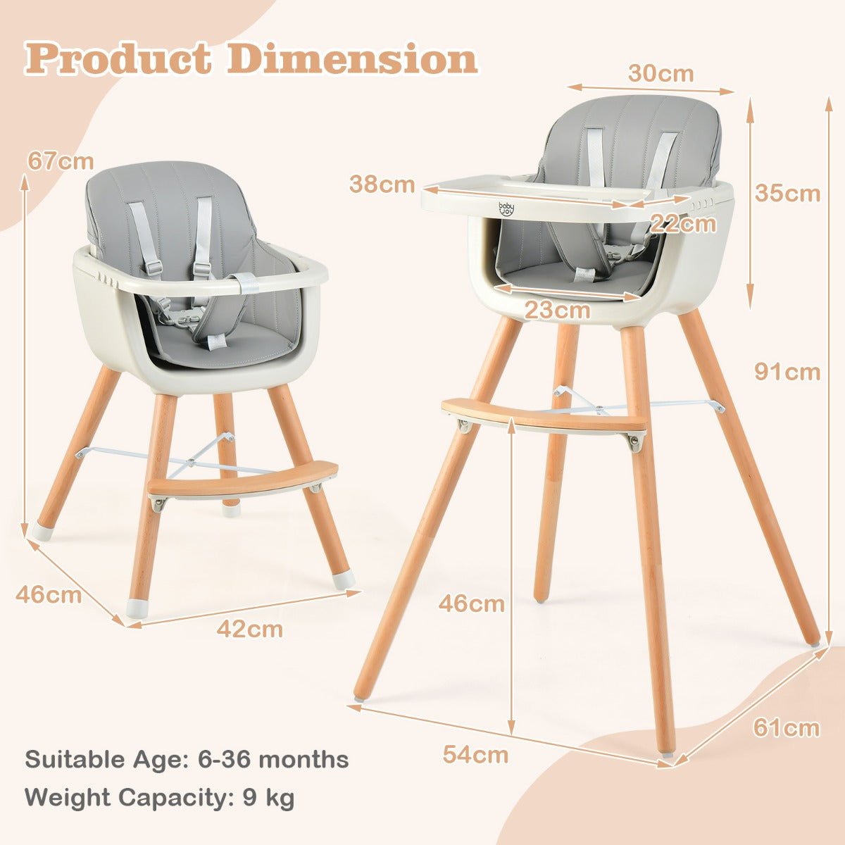 Shop Now: 3-in-1 Grey Baby High Chair - Adjustable Legs and Tray