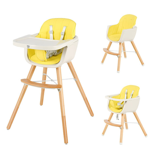 Yellow Baby High Chair with Adjustable Legs and Tray - 3-in-1 Dining Solution