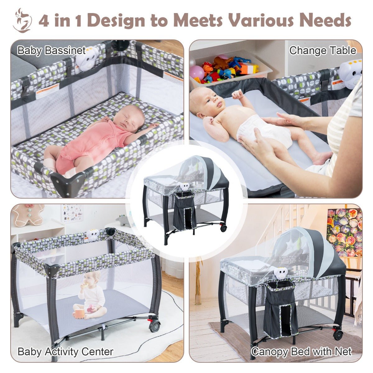 3-in-1 Baby Portacot - Detachable and Adjustable Net for Peaceful Nights