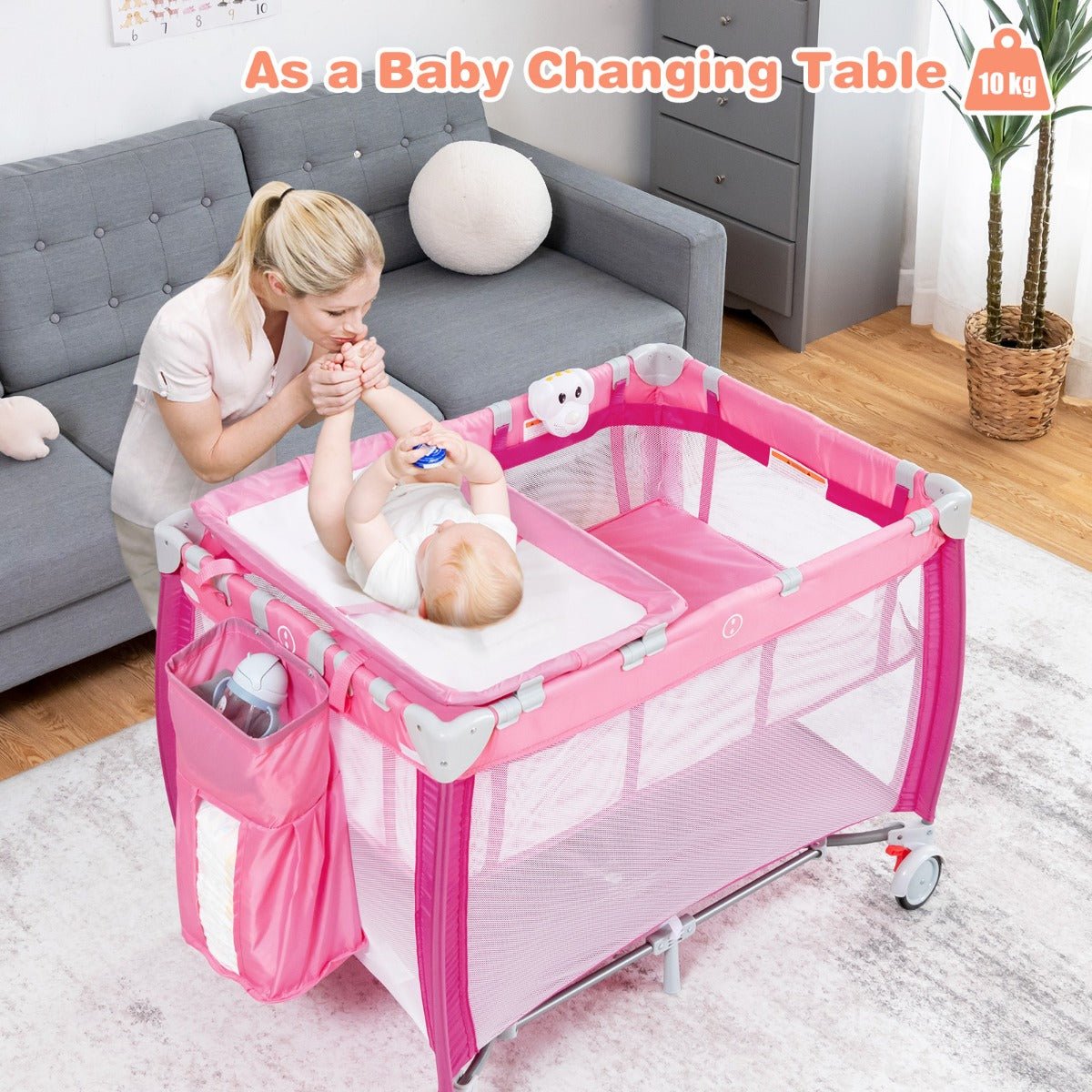 Pink Baby Playpen Bassinet and Changing Table Kids Mega Mart