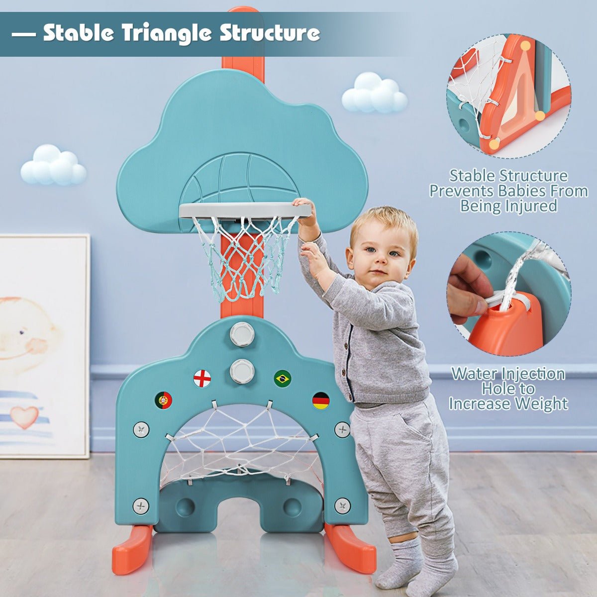 Green Basketball Hoop Set: 3-in-1 Active Play with Height Adjustment