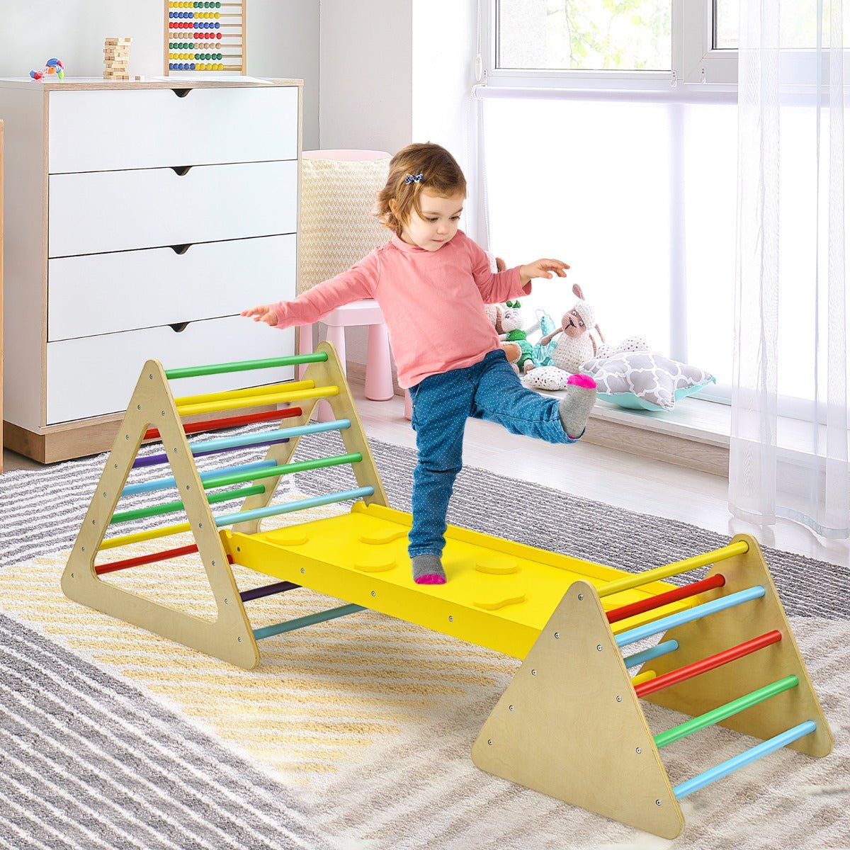 Toddler Climbing Toy - 3 in 1 Set with Triangle Ladders & Ramp