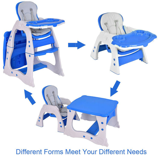 Blue Baby High Chair - 3 in 1 Convertible with Handy Feeding Tray