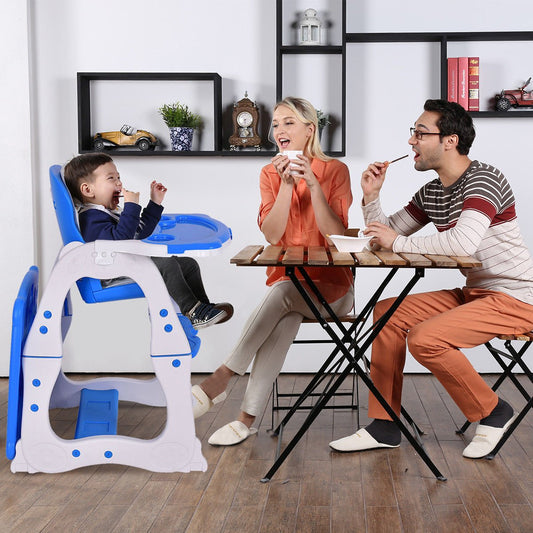 Convertible Baby High Chair - 3 in 1 Design with Feeding Tray, Blue