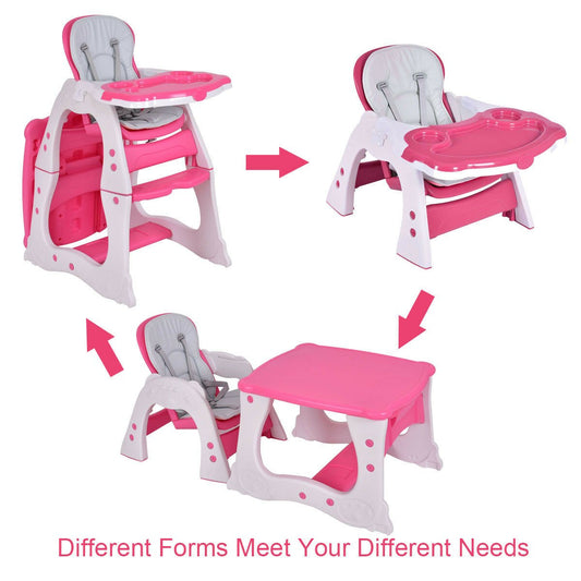 Pink 3 in 1 Baby High Chair - Convertible Design with Feeding Tray