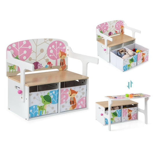 Multifunctional kids activity bench with table, chair, and storage set for creative play at home.