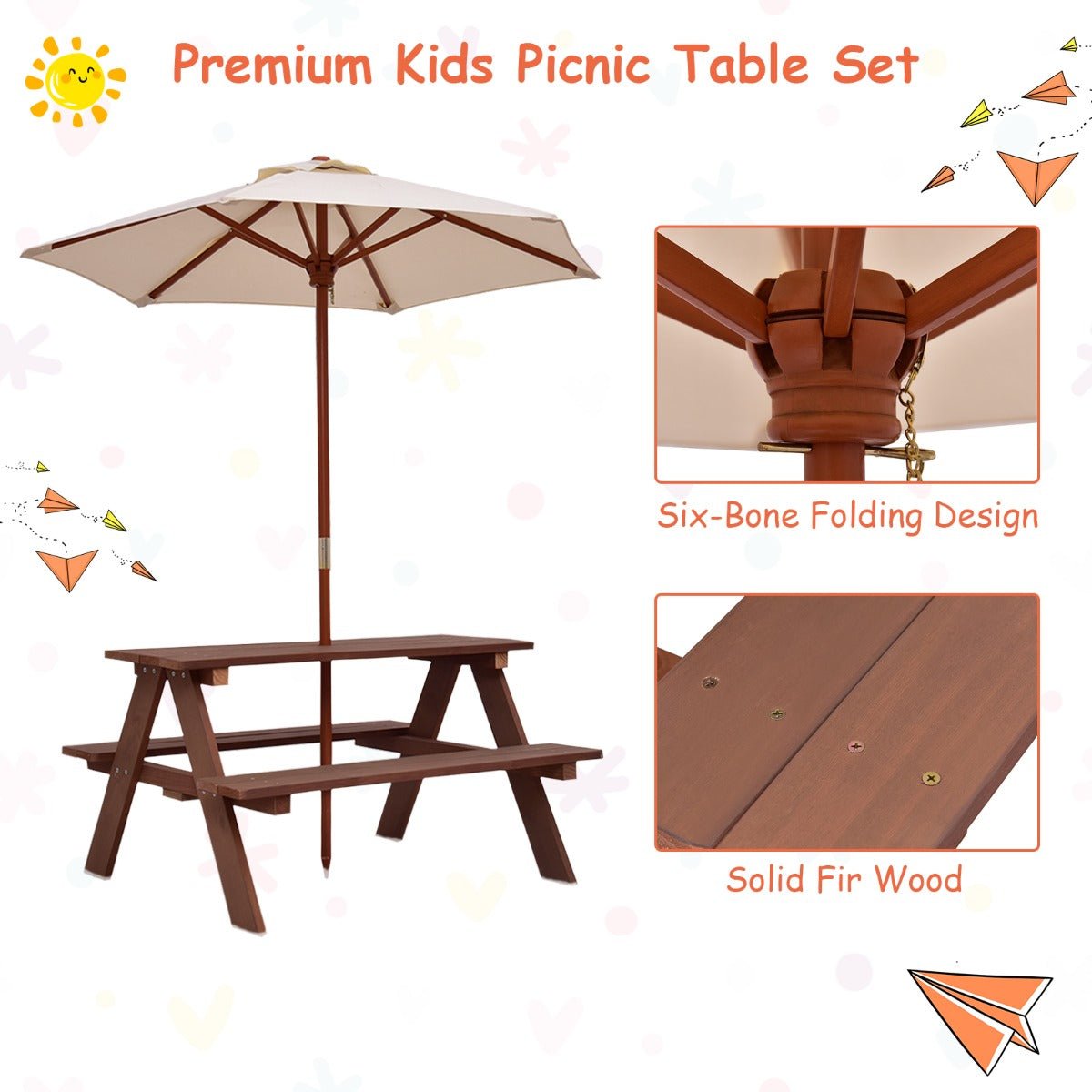 Children's Picnic Extravaganza: 3-in-1 Table, Bench & Umbrella - Outdoor Joy