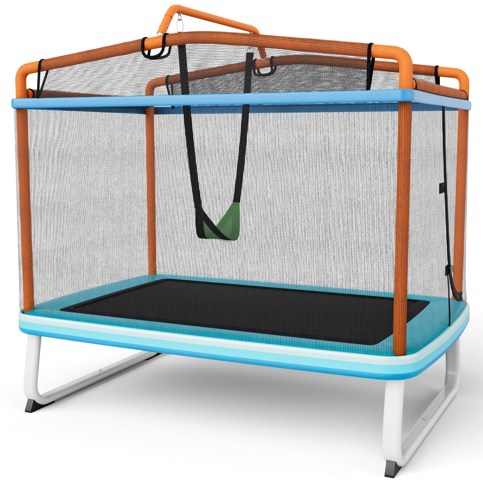 Play and Swing: 3-in-1 Rectangle Trampoline with Swing & Horizontal Bar Orange