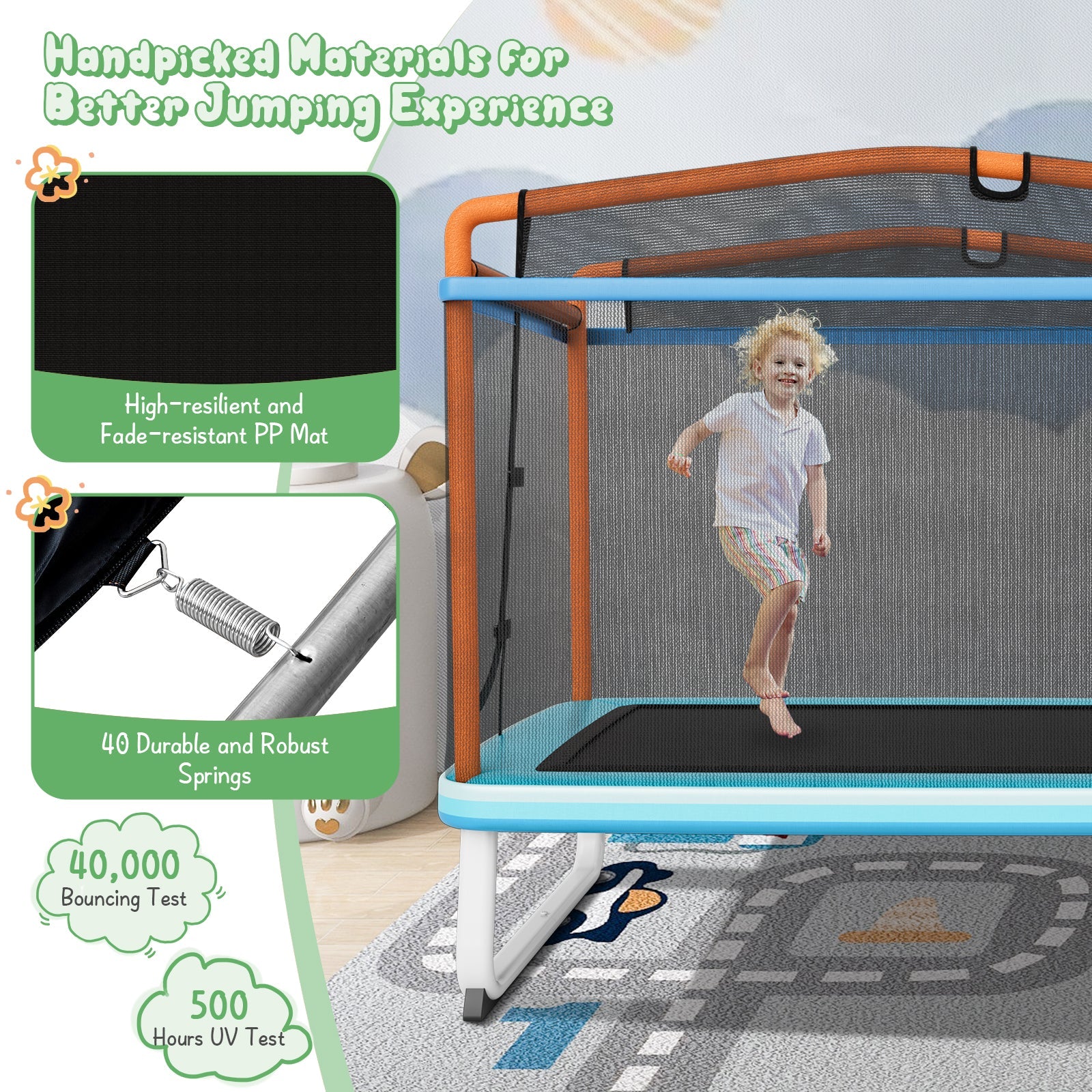 Swing into Joy: 3-in-1 Rectangle Trampoline with Swing & Horizontal Bar Orange