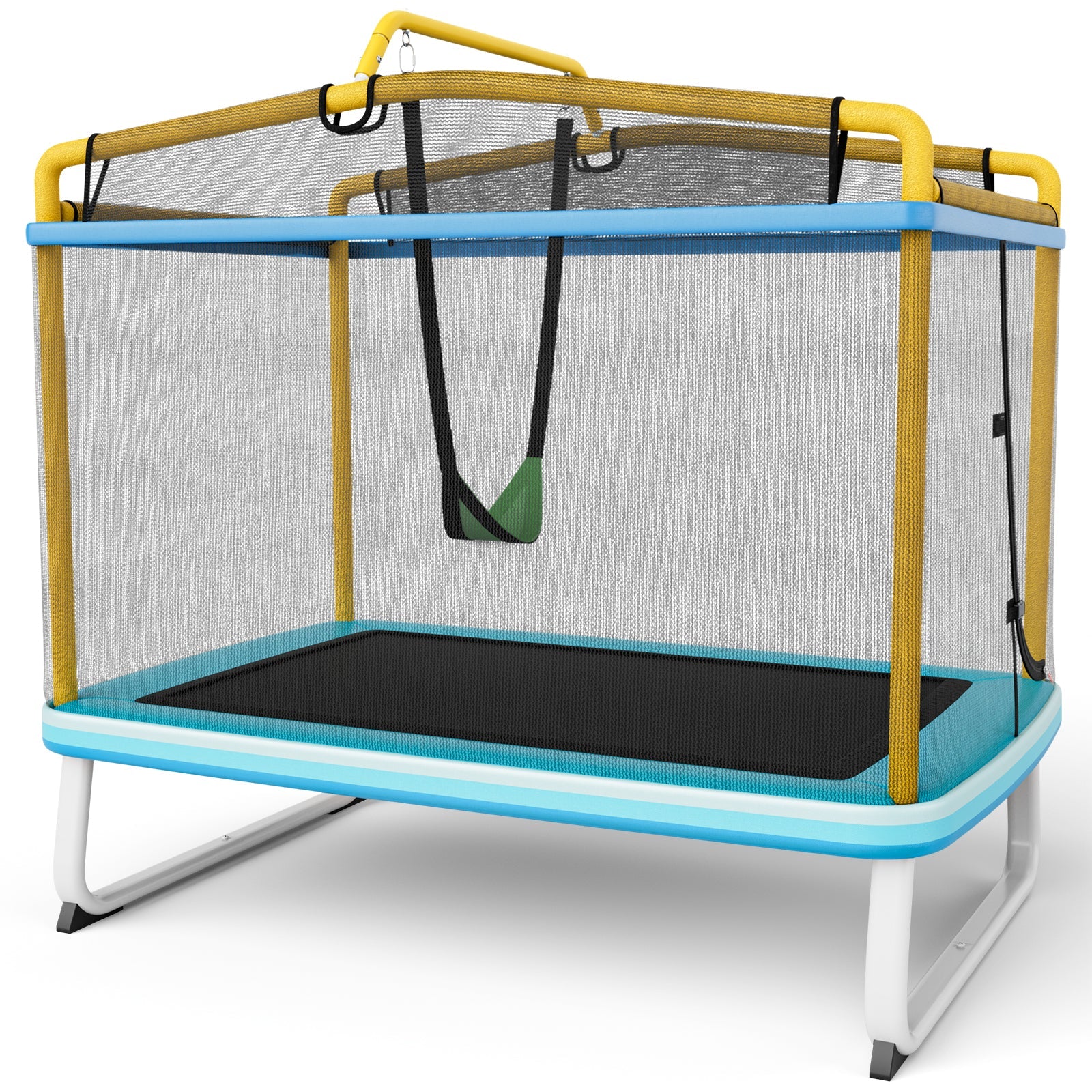 Active Play Combo: 3-in-1 Rectangle Trampoline with Swing & Horizontal Bar Yellow