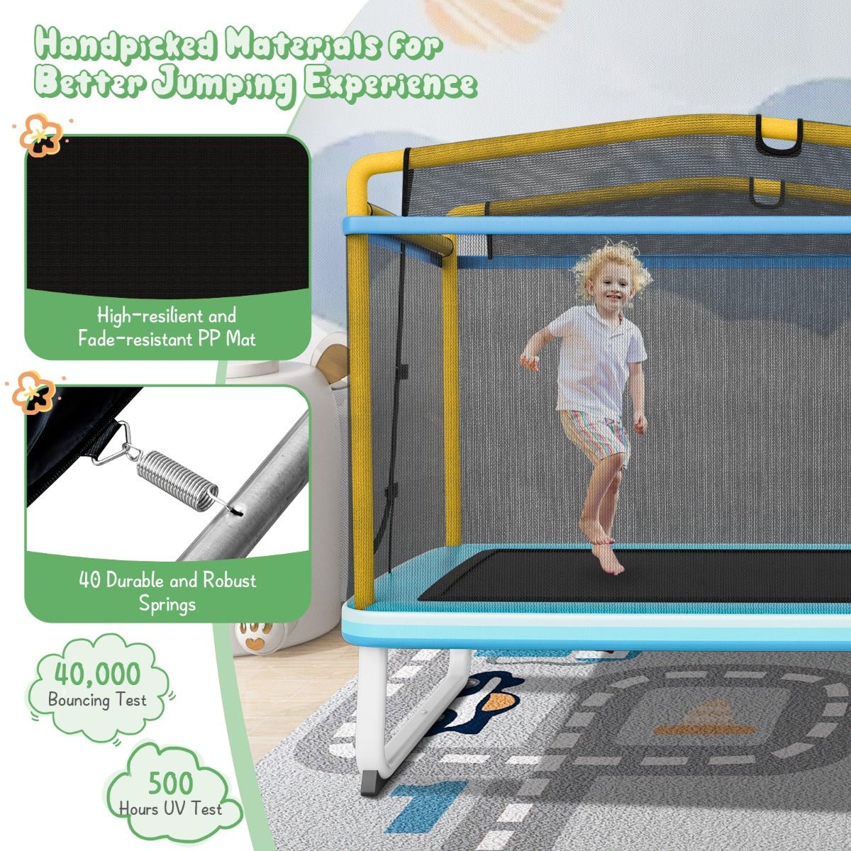 Elevate Playtime: 3-in-1 Rectangle Trampoline with Swing & Horizontal Bar Yellow