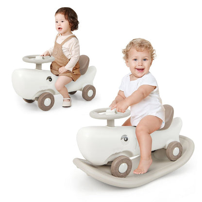 White 3-in-1 Kids Rocking Pony, Balance Board and Slide Car for versatile indoor fun