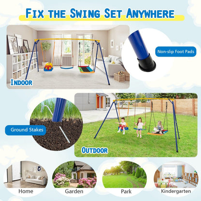 Adjustable outdoor playground frame with 3-in-1 swing set for kids play at home.