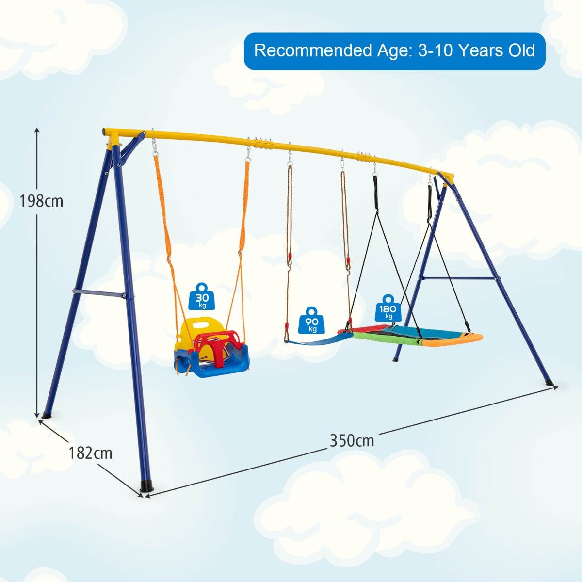 Adjustable 3-in-1 Kids Swing Set for Outdoor Playground - perfect for backyard playtime.