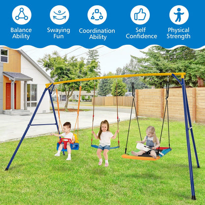 Multifunctional 3 in 1 Kids Swing Set with adjustable outdoor playground frame for home fun.