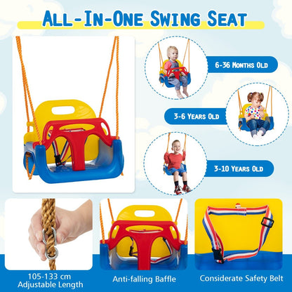 3-in-1 Kids Swing Set with Adjustable Outdoor Playground Frame for at-home play.