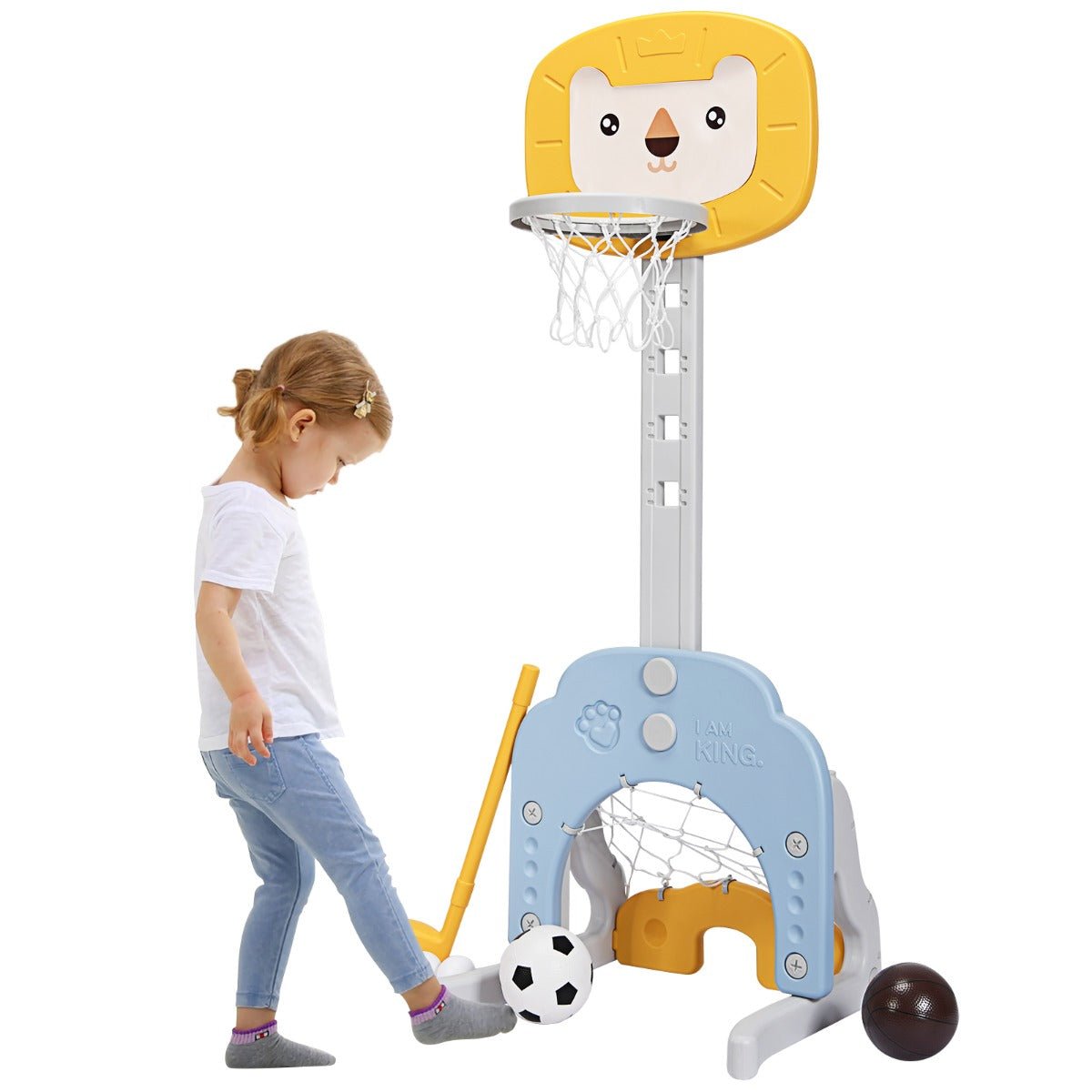 Kids Playground with Height Adjustable Basketball Stand: Yellow Fun