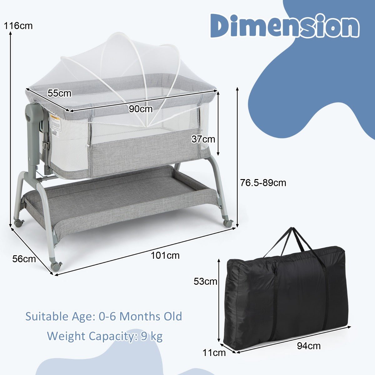 Safe and Adaptable: Grey 3-in-1 Travel Cot for Babies