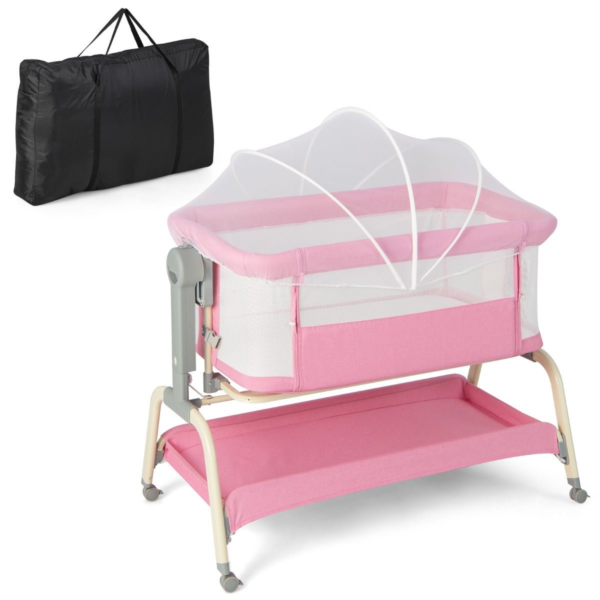 Shop Pink 3-in-1 Travel Cot - Bedside, Stand-Alone, or Rocking Cradle