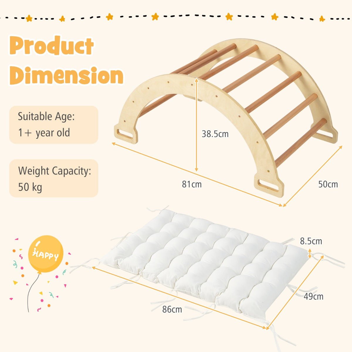 Wooden Arch Rocker with Soft Cushion - Versatile Toddler Fun