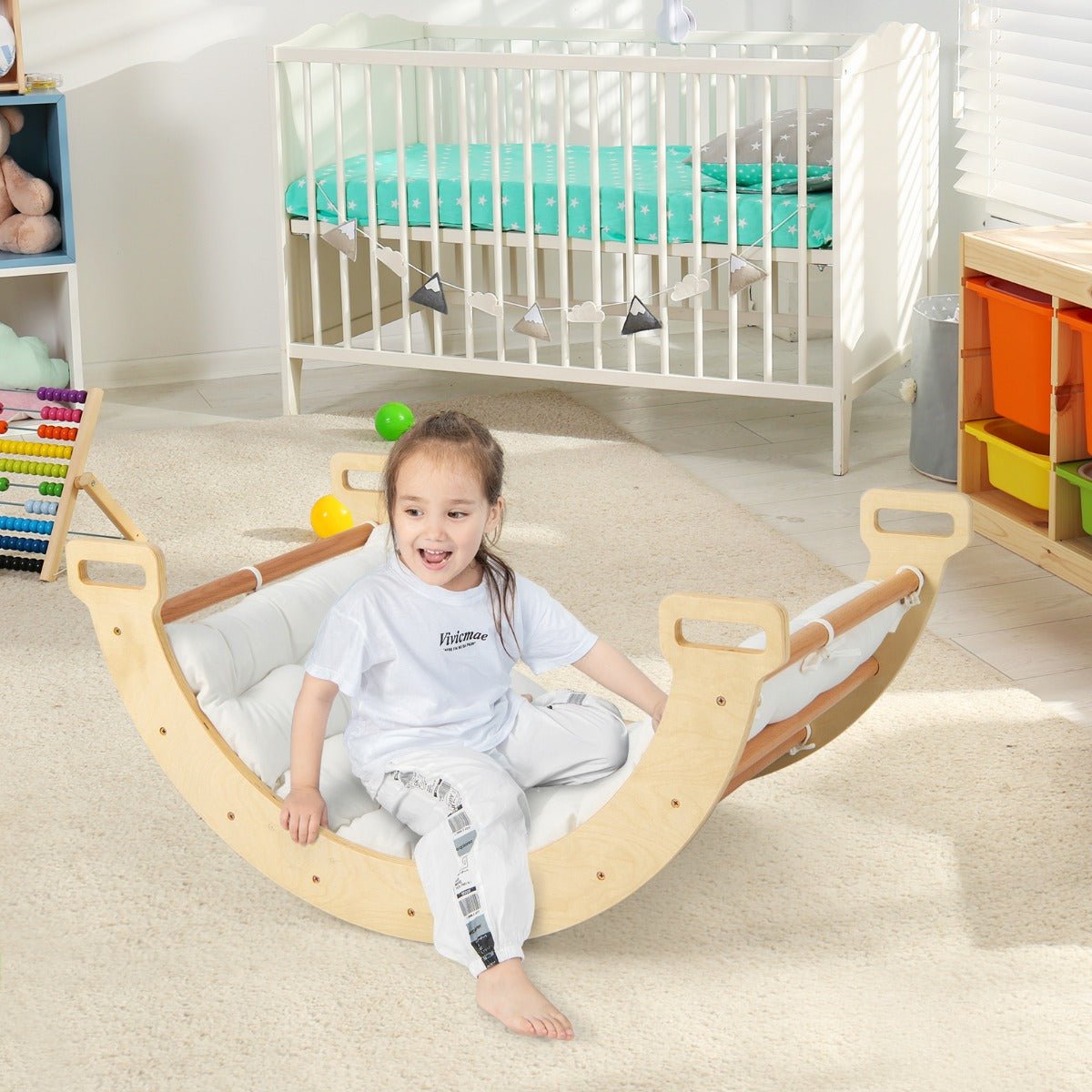 Wooden Arch Rocker with Cushion - Versatile Play for Toddlers