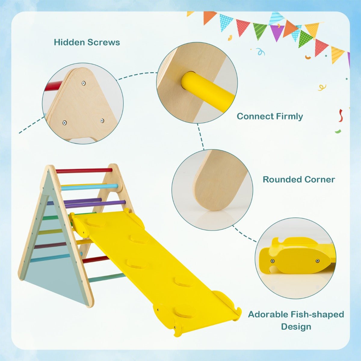 Wooden Climbing Triangle with Reversible Ramp - Active Play for Kids
