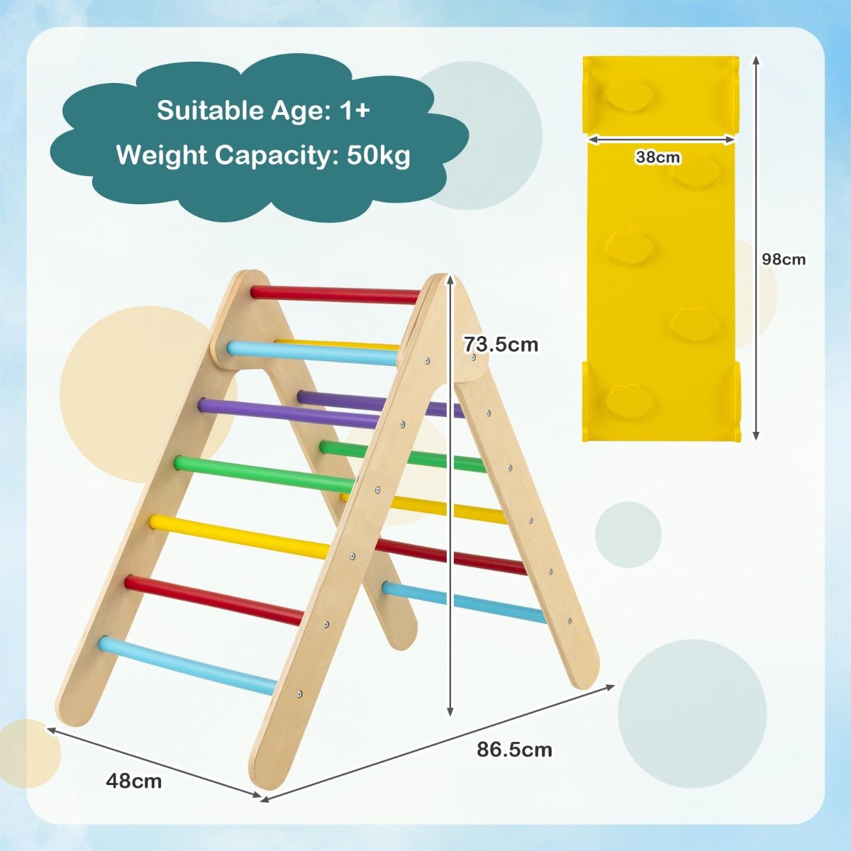 Kid's Wooden Climbing Triangle Set - Slide and Reversible Ramp Fun