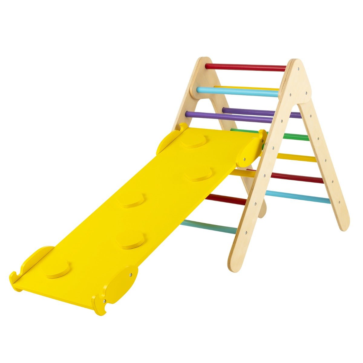 3-in-1 Kid Wooden Climbing Triangle Set - Slide and Reversible Ramp