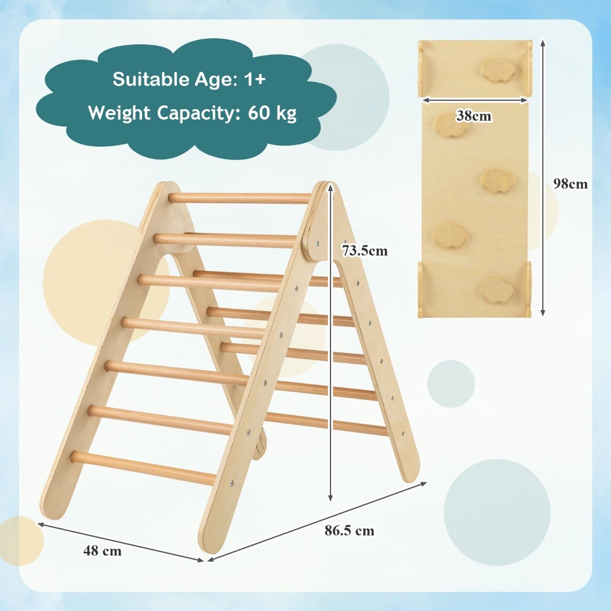 Growing Through Play: 3-in-1 Wooden Climbing Triangle and Slide, Natural