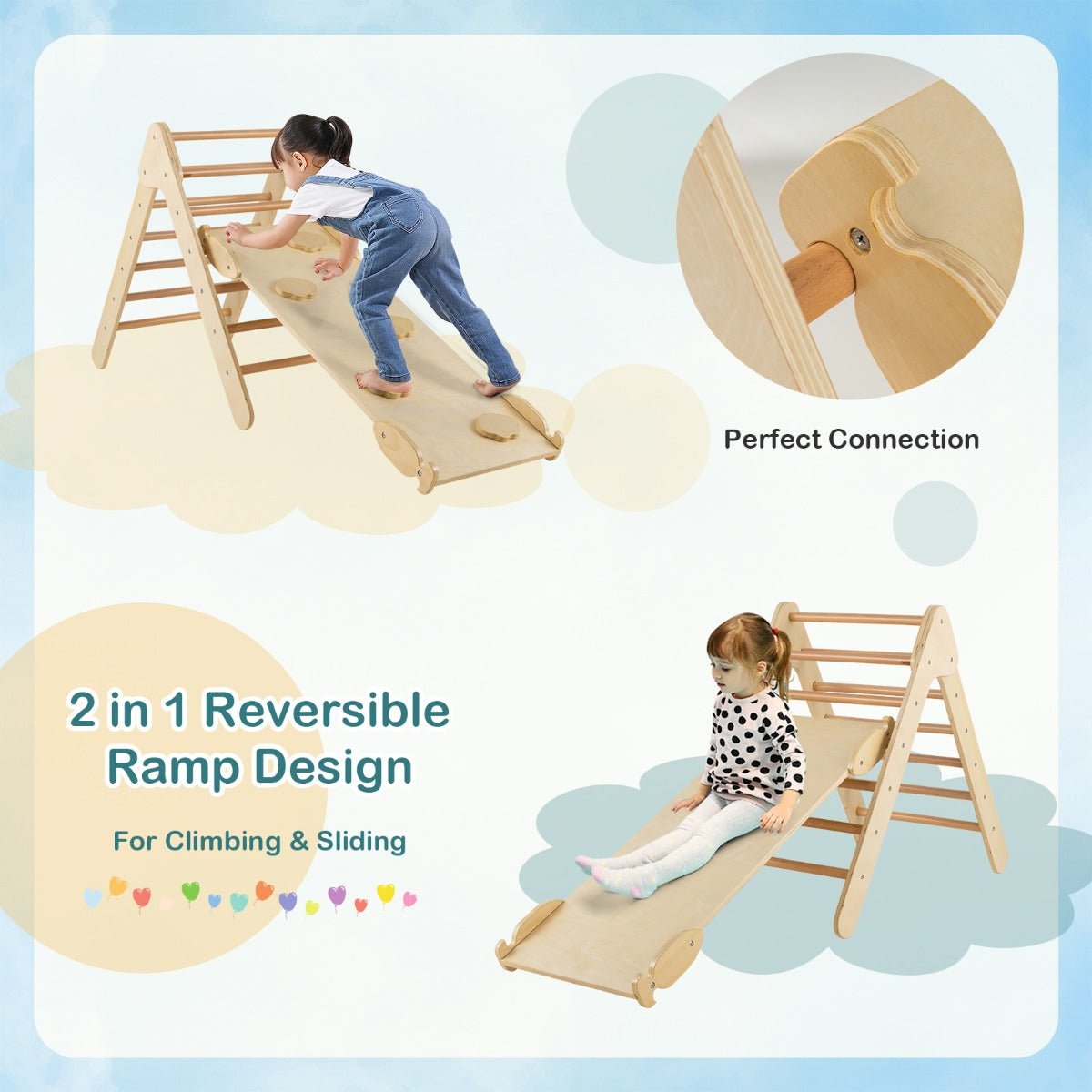 Wholesome Fun: Wooden Climbing Triangle Set with Slide, 3-in-1 Reversible