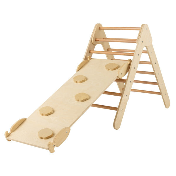 Exploring Nature: 3-in-1 Wooden Climbing Triangle and Slide, Reversible Ramp