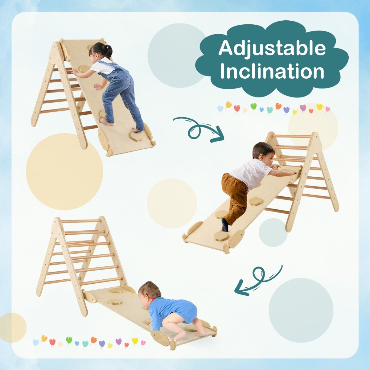 Active Adventures: 3-in-1 Wooden Climbing Triangle Set with Slide, Natural