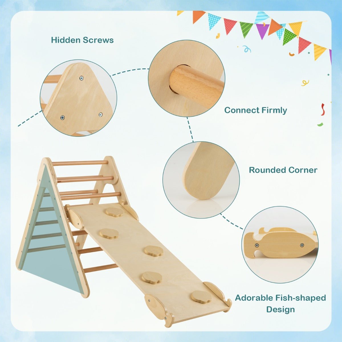 Creative Climbing: Reversible Ramp Wooden Triangle with Slide, 3-in-1 Set
