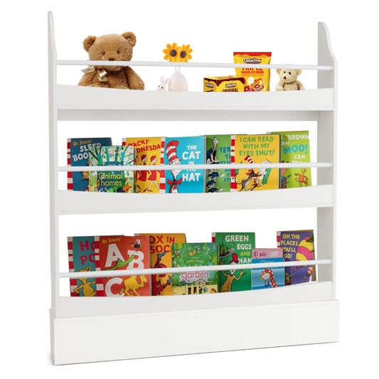 Safe & Stylish 3-Tier Kids Bookcase with Guardrails & Anti-Tipping