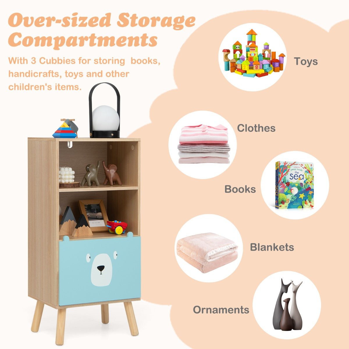 Playful Storage Solution - 3-Tier Kids Wooden Bookshelf for Fun