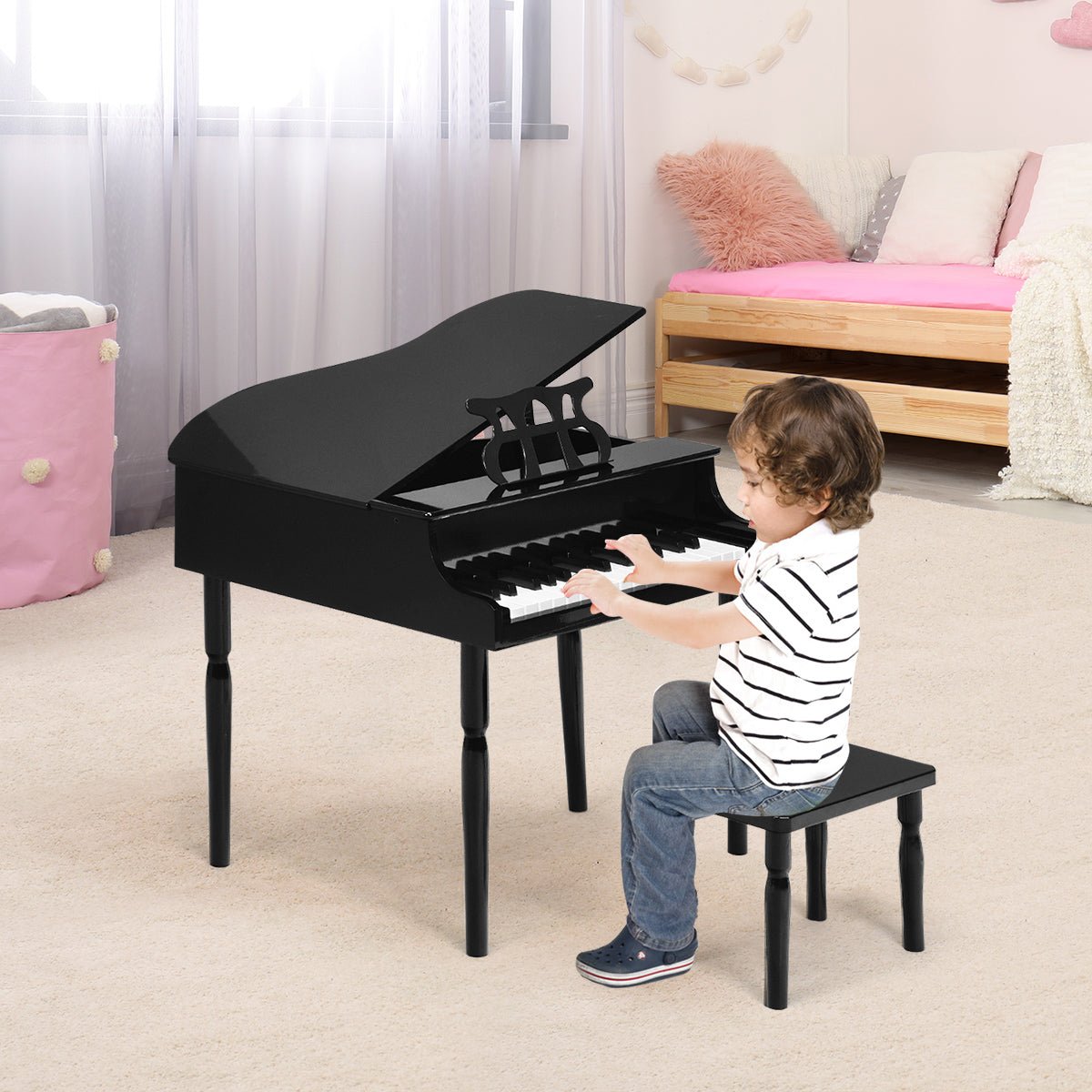 Melodic Magic: 30-Key Classic Baby Grand Piano with Bench & Music Rack Black