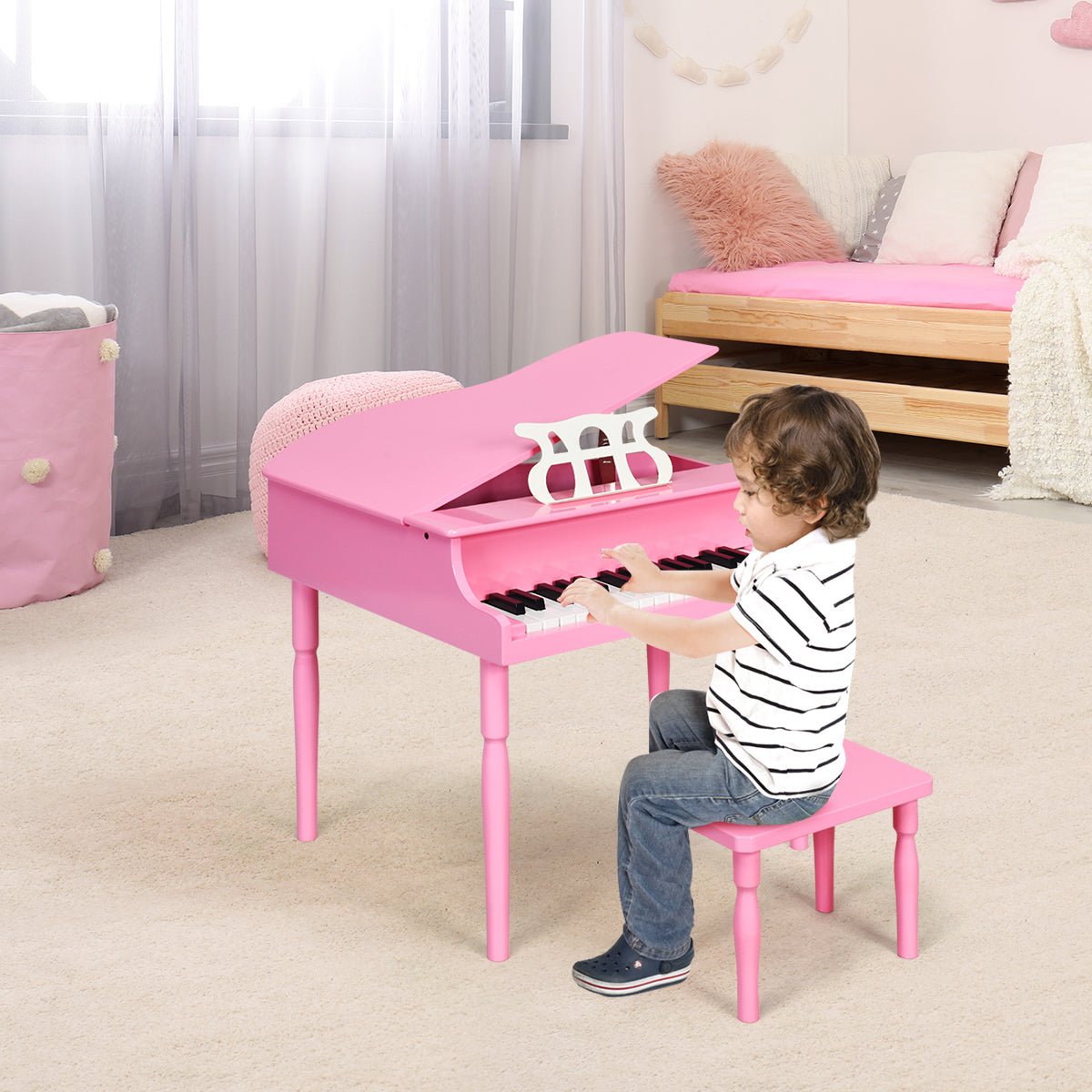 Playful Charm: 30-Key Classic Baby Grand Piano with Bench & Music Rack Pink