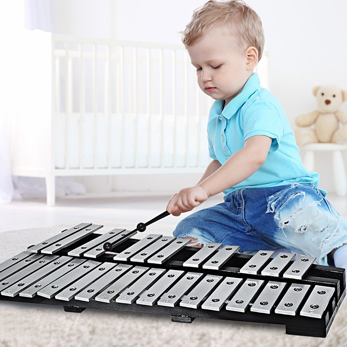 Rhythmic Wonder: 30 Note Glockenspiel Xylophone with Wood Base for Kids